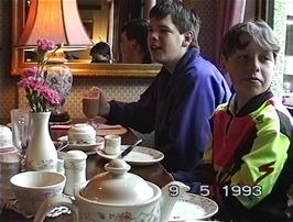 Neil Ault & Eliot in the Primrose Cafe, Lustleigh